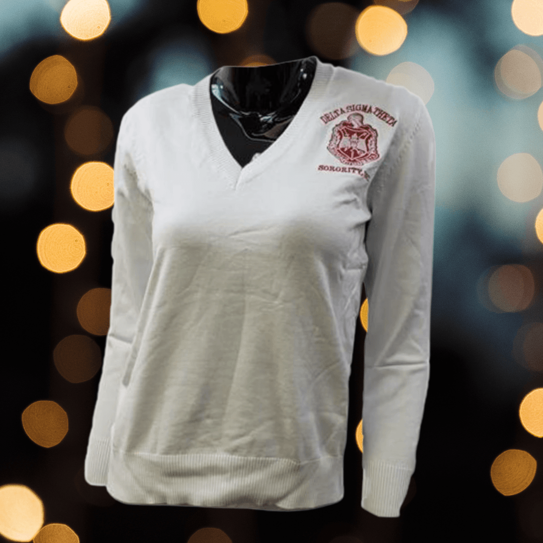 Embroidered light weight v neck pull over sweater for all seasons - shopsmitees