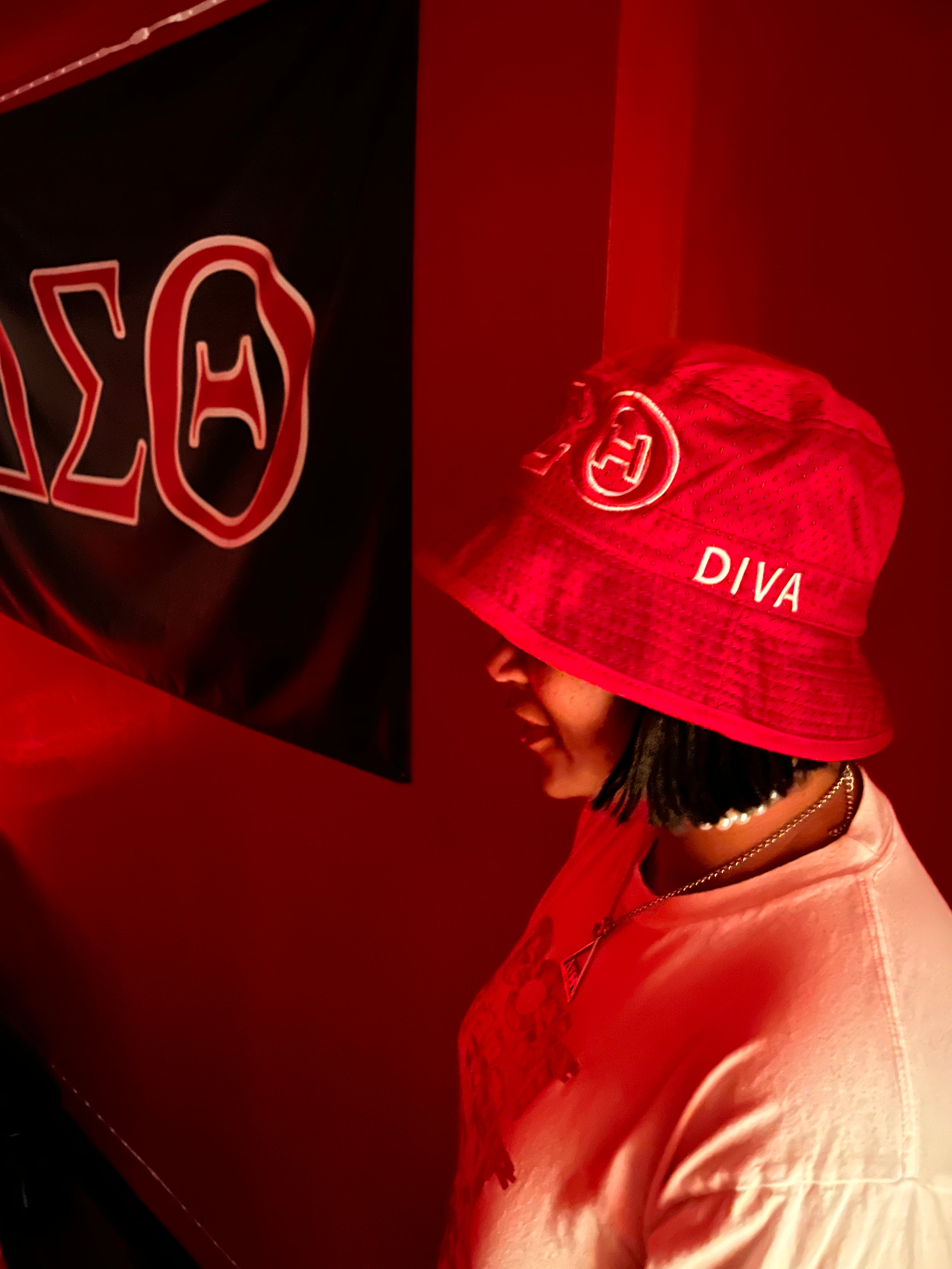 Delta Sigma Theta Red DIVA Embroidered Bucket hat.